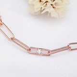 Rose Link Chain & Stones Bracelet 925 Sterling Silver Bead Charm Bangle