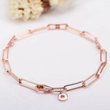 Rose Link Chain & Stones Bracelet 925 Sterling Silver Bead Charm Bangle