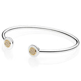 Rose Signature Crystal Open Bracelet Bangle 925 Silver Charm Jewelry