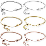 925 Silver Rose Snake Chain Slider Bracelet Bangle with Bead Charm