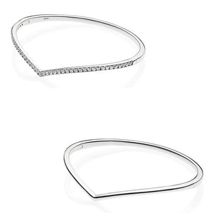 925 Silver Crystal Bracelet Bangle with Shimmering Wish Charm