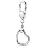 925 Sterling Silver Heart Bag Charm Holder Key Ring For Bracelet DIY Jewelry