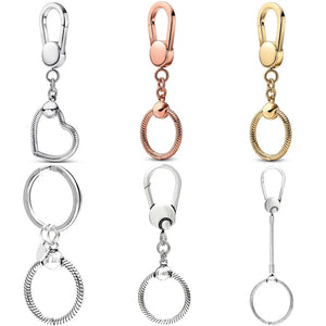 925 Sterling Silver Heart Bag Charm Holder Key Ring For Bracelet DIY Jewelry