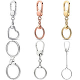 925 Sterling Silver Heart Bag Charm Holder Key Ring For Bracelet DIY Jewelry