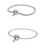 Snake Link Heart Clasp Bracelet Bangle 925 Sterling Silver Bead Charm Jewelry