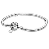 Snake Link Heart Clasp Bracelet Bangle 925 Sterling Silver Bead Charm Jewelry