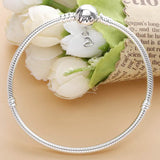 Snake Link Bracelet with Heart Clasp - 925 Sterling Silver Charm Bangle
