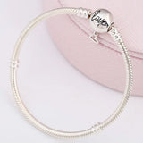 Snake Link Bracelet with Heart Clasp - 925 Sterling Silver Charm Bangle