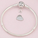 Snake Link Bracelet with Heart Clasp - 925 Sterling Silver Charm Bangle