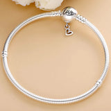 Snake Link Bracelet with Heart Clasp - 925 Sterling Silver Charm Bangle