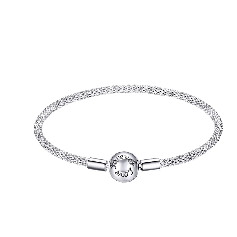 Snake Pave Heart Closure Bracelet Silver Engagement Wedding Jewelry Gift