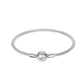 Snake Pave Heart Closure Bracelet Silver Engagement Wedding Jewelry Gift