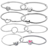 Snake Pave Heart Closure Bracelet Silver Engagement Wedding Jewelry Gift