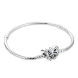 Snake Pave Heart Closure Bracelet Silver Engagement Wedding Jewelry Gift