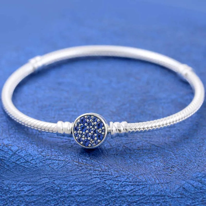Sparkling Disc Bracelet with Crystal Clasp Fits 925 Silver Bangle Charm