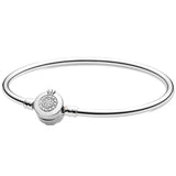 Sparkling Crown O Clasp Snake Chain Bracelet Bangle 925 Sterling Silver