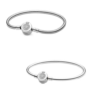 Sparkling Crown O Clasp Snake Chain Bracelet Bangle 925 Sterling Silver