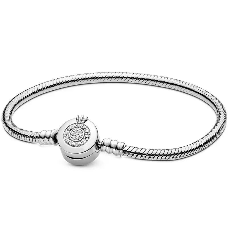 Sparkling Crown O Clasp Snake Chain Bracelet Bangle 925 Sterling Silver