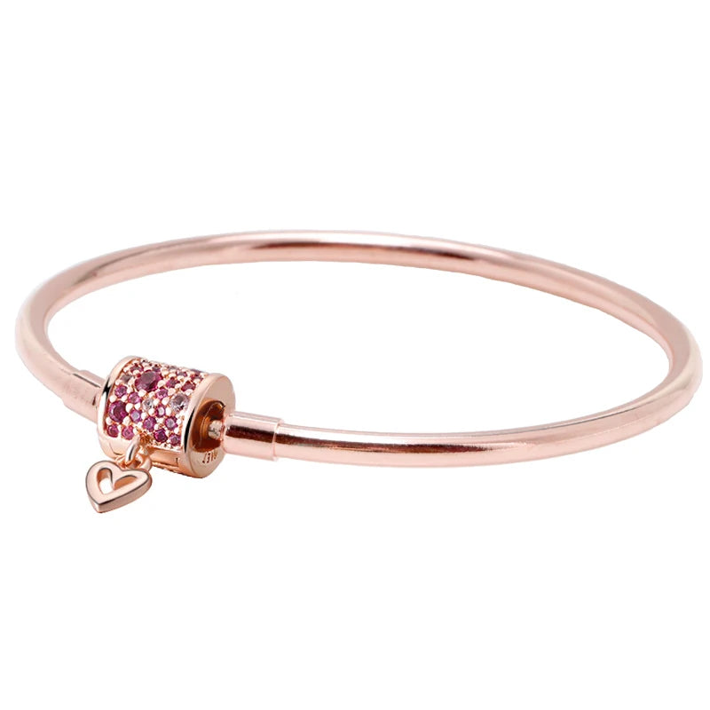 Heart Clasp Crystal Bracelet 925 Silver Charm Bangle