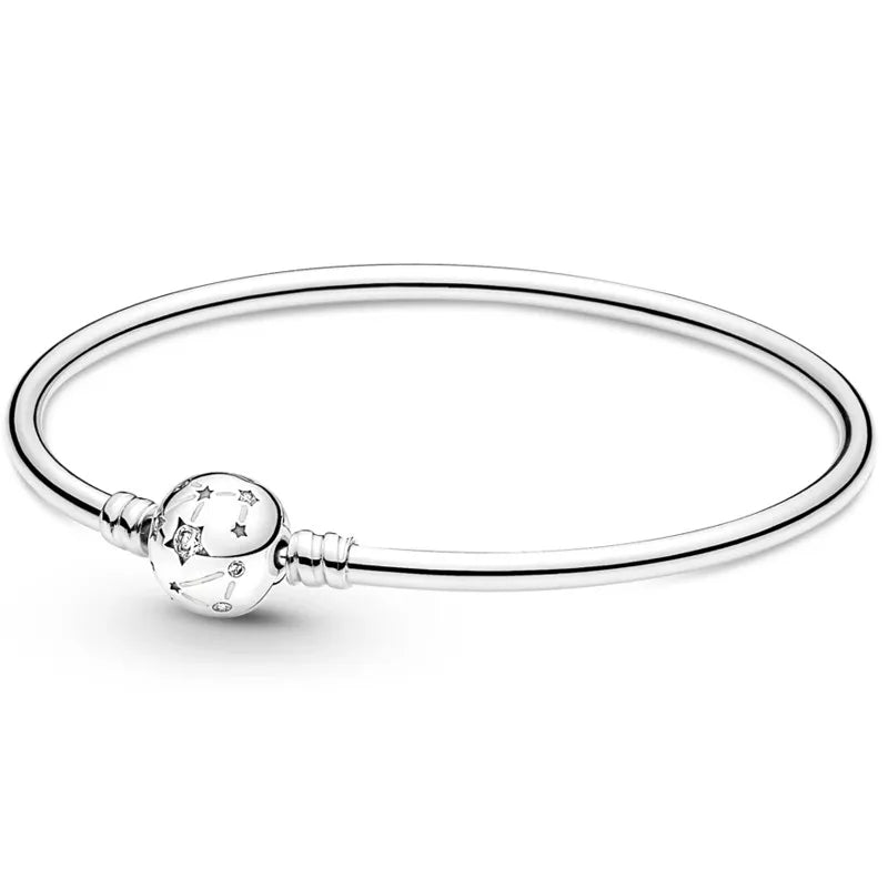 925 Silver Stars & Galaxy Snake Chain Bracelet Bangle for Women