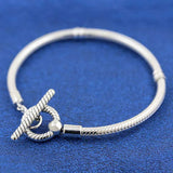T-bar Snake Chain Bracelet 925 Silver Bead Charm Bangle DIY Jewelry