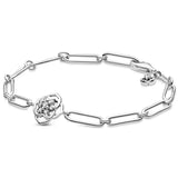 925 Sterling Silver Rose Petals Link Bracelet Bangle for Women