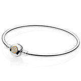 Two-Tone Signature Snake Chain Bracelet Bangle 925 Silver Bead Charm Jewelry
