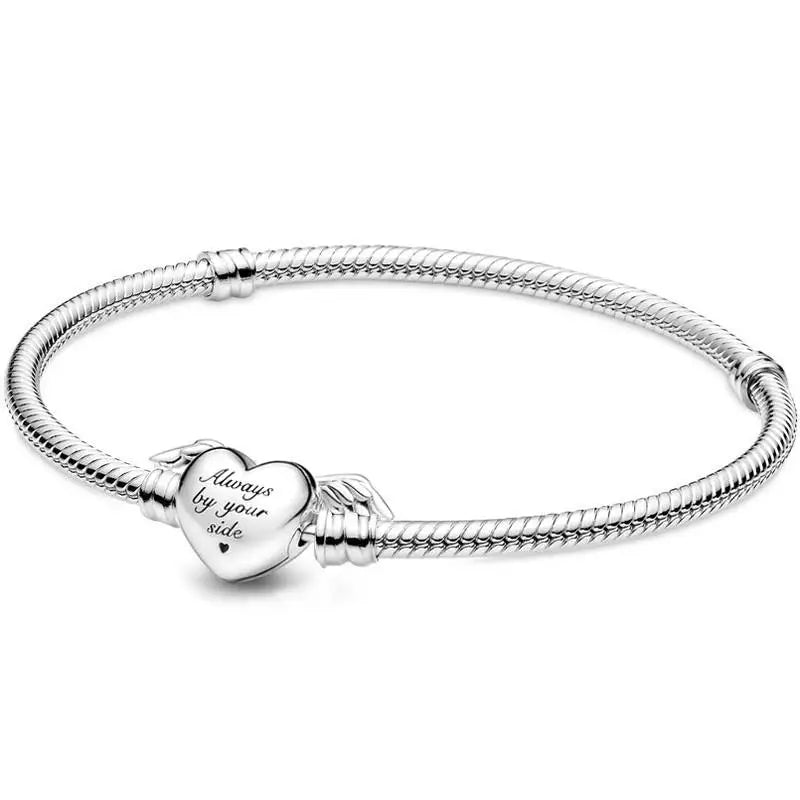 Sterling Silver Winged Heart Bracelet Bangle for Women
