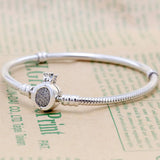 Crystal Clasp Snake Chain Bracelet for 925 Sterling Silver Bead Charm Bangle