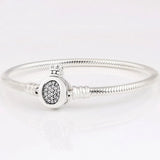Crystal Clasp Snake Chain Bracelet for 925 Sterling Silver Bead Charm Bangle