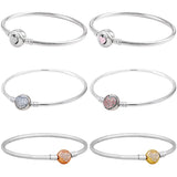 Love Heart Crystal Clasp Bangle 925 Silver Bracelet for Charm DIY Jewelry