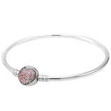 Love Heart Crystal Clasp Bangle 925 Silver Bracelet for Charm DIY Jewelry