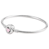Love Heart Crystal Clasp Bangle 925 Silver Bracelet for Charm DIY Jewelry
