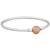 Love Heart Crystal Clasp Bangle 925 Silver Bracelet for Charm DIY Jewelry