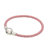 Leather Ball Clasp Snake Bracelet Bangle 925 Sterling Silver Charm Bead