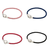 Leather Ball Clasp Snake Bracelet Bangle 925 Silver Bead Charm