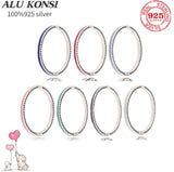 Multicolor Radiant Hearts Bangle 925 Silver Bracelet Charm DIY