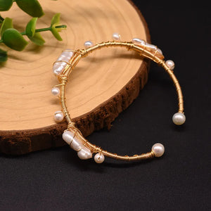 Natural Fresh Water Pearl Bangles For Women Wedding Cuff Bracelets