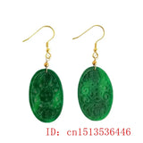 Natural Green Jade Emerald Bat Hollow Out Earrings DIY Hand-Carved