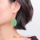 Natural Green Jade Emerald Bat Hollow Out Earrings DIY Hand-Carved