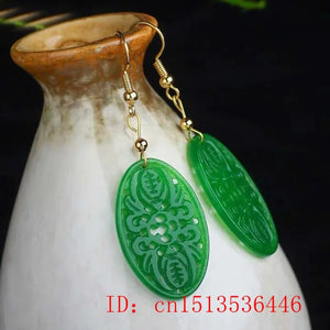 Natural Green Jade Emerald Bat Hollow Out Earrings DIY Hand-Carved