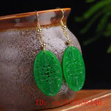 Natural Green Jade Emerald Bat Hollow Out Earrings DIY Hand-Carved