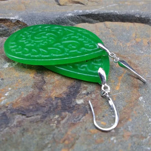 Green Jade Emerald Hollow Out Earrings DIY Hand-Carved Woman Amulet