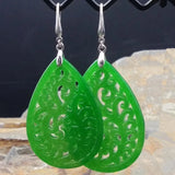 Green Jade Emerald Hollow Out Earrings DIY Hand-Carved Woman Amulet