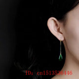 Natural Green Jade Emerald Water Drop Earrings Hand-Carved Woman Amulet