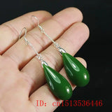 Natural Green Jade Emerald Water Drop Earrings Hand-Carved Woman Amulet