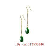 Natural Green Jade Emerald Water Drop Earrings Hand-Carved Woman Amulet