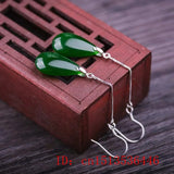 Natural Green Jade Emerald Water Drop Earrings Hand-Carved Woman Amulet