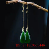 Natural Green Jade Emerald Water Drop Earrings Hand-Carved Woman Amulet