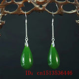 Natural Green Jade Emerald Water Drop Earrings Hand-Carved Woman Amulet